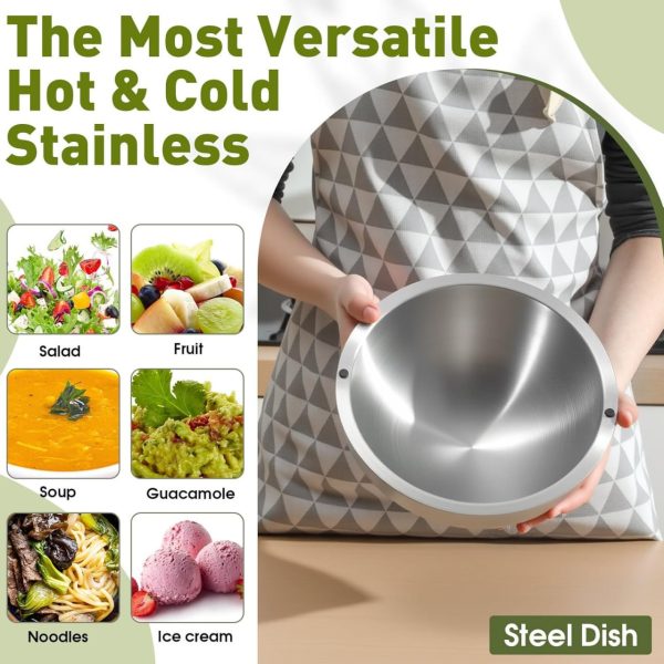 Honeydak 1 Pack 35 oz Dip Chiller Bowl Stainless Steel Double Walled Insulated Ice Serving Bowl for Parties Salsa, Guacamole, Condiments, Sauces, Salad & Food Hot or Cold - Image 6