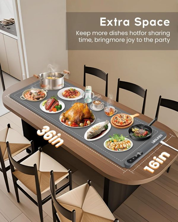 Warming Mat For Food Extra Large 36"x16" 580W Food Warmer Chafing Dishes for Buffet,Food Warming Mat,Food Warmers for Parties Buffet,Portable Heating Pad 6 Level Temp 6 Hour Timer - Image 7